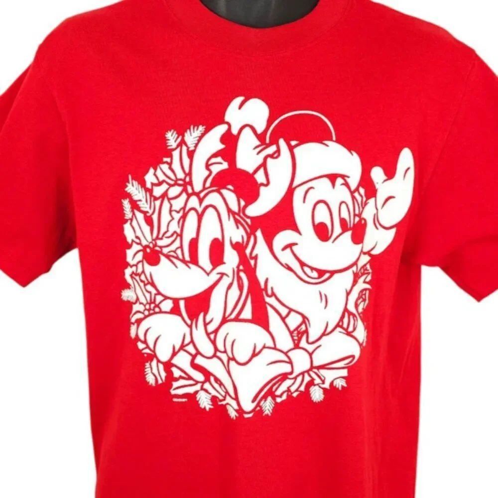 Vintage Mickey Mouse Christmas T Shirt Mens Size Medium Red 90s Made In USA